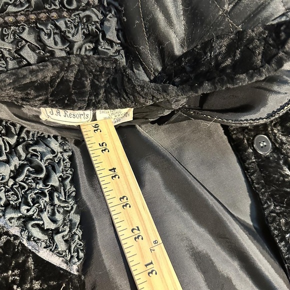 80s Vintage JA Resort Velvet Quilted Panel Patchwork Coat Black 1X - Picture 2 of 9